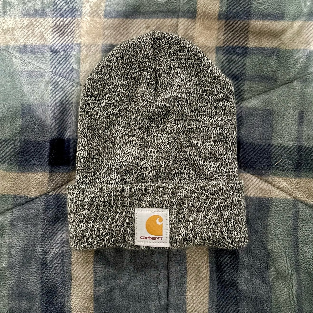 Never worn Carhartt beanie, gray, and black